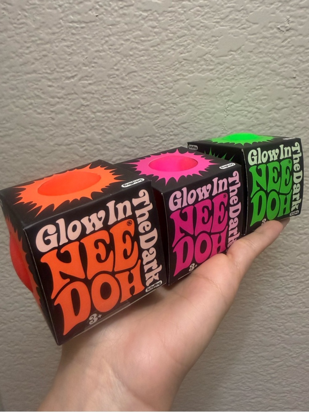 Bundle of 3 Glow in the Dark NeeDoh Squishy - Neon Orange, Pink & Green. NEW